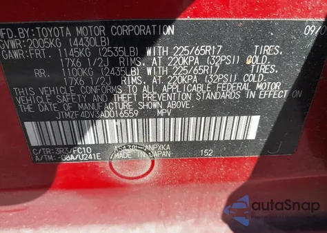 2010 Toyota Rav4 from USA, damaged, VIN JTMZF4DV3AD016559